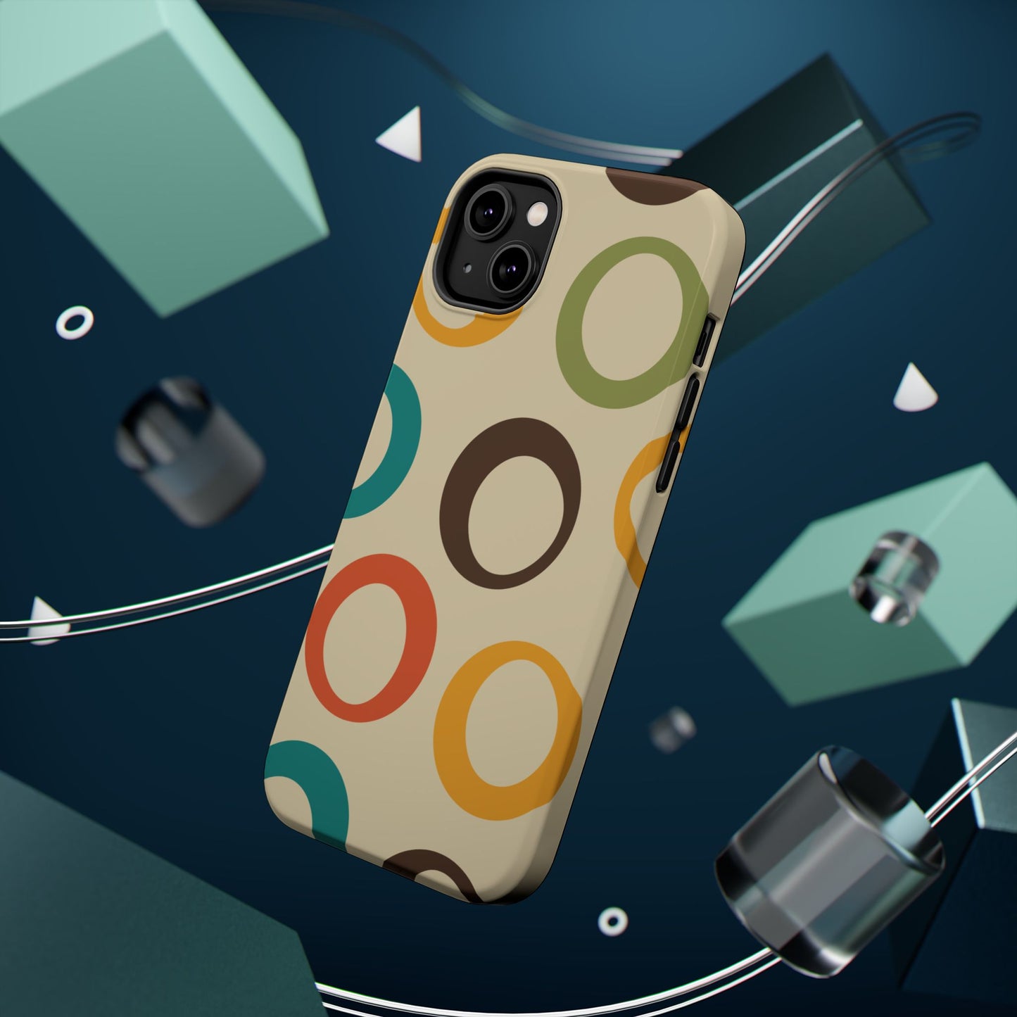 Retro Colorful Rings MagSafe iPhone Case – Shockproof, Matte Finish, Dual-Layer Protection