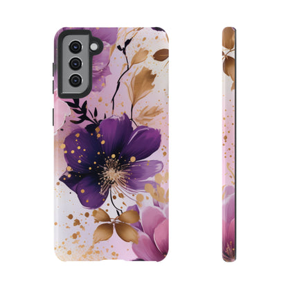 Elegant Purple & Gold Floral Samsung Galaxy Case - Luxe Flower Design