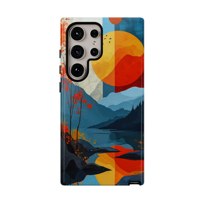 Abstract Autumn Landscape Samsung Galaxy Case – Bold Colorful Sunset Design, Dual-Layer Protection