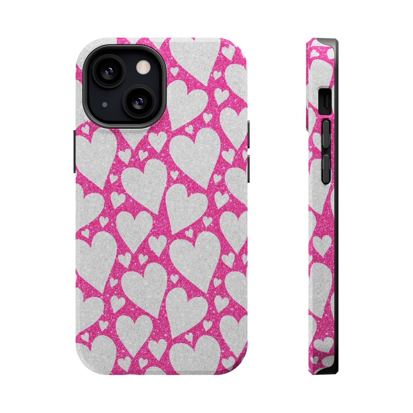 Pink and Silver Glitter Heart Pattern MagSafe Case