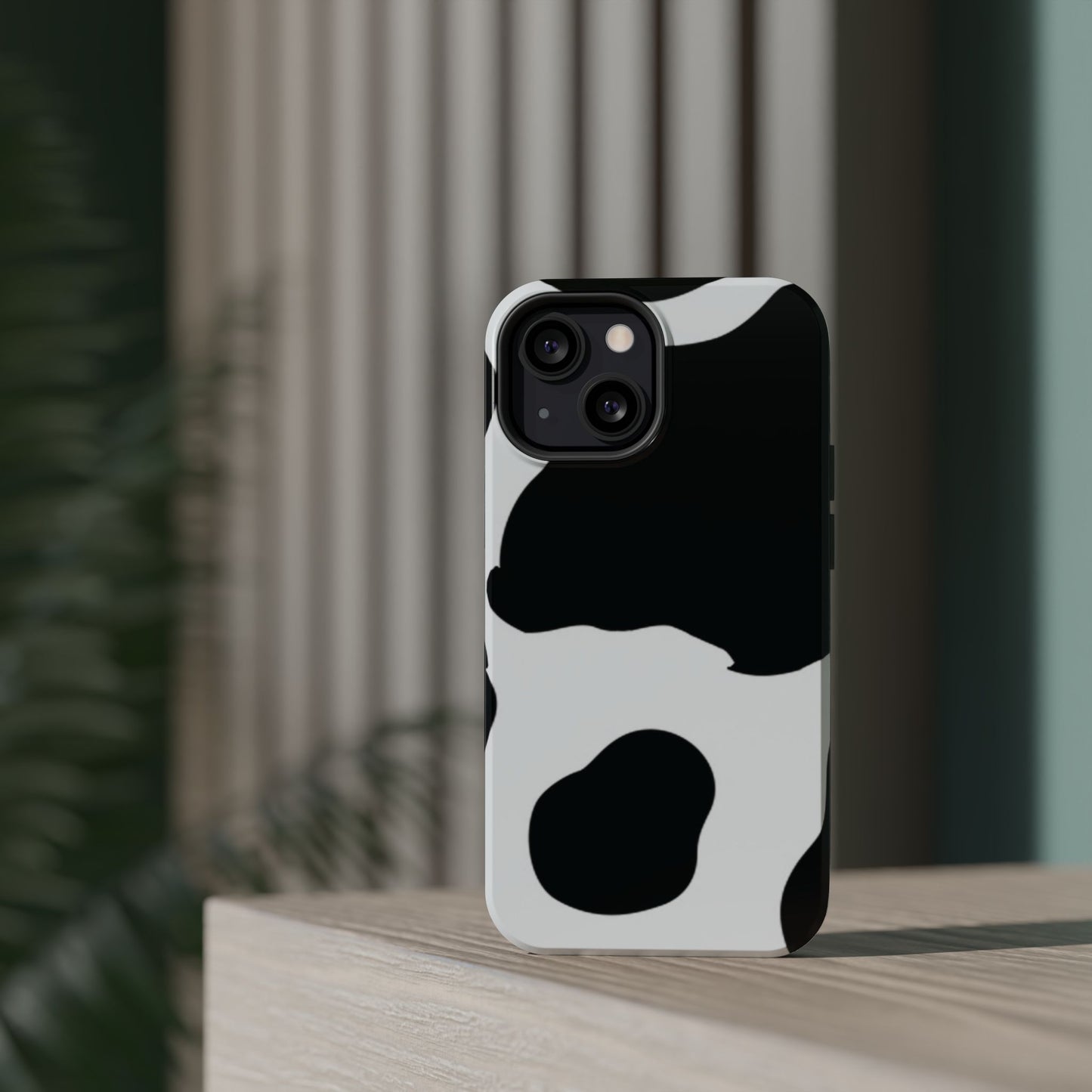 Bold Black and White Cow Print Tough MagSafe iPhone Case – Modern Animal Pattern with Dual-Layer Protection