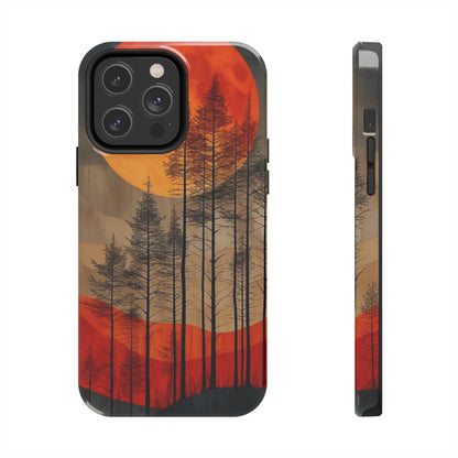 Moody Forest Moonrise iPhone Case – Dark Landscape Design, Dual-Layer Protection