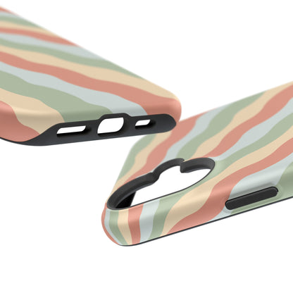 Earthy Retro Waves MagSafe iPhone Case – 70s-Inspired Wavy Stripes in Soft Green, Cream, and Rust