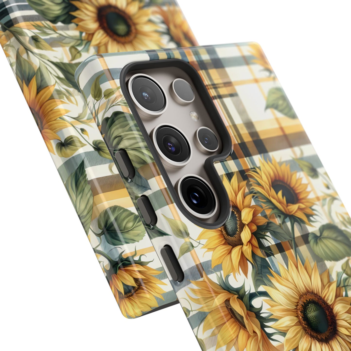 Cute Sunflower Phone Case - Sunny Blossom Plaid - Checkered Sunflowers Phone Case for iPhone & Samsung. Be Happy With These Bright Colors!