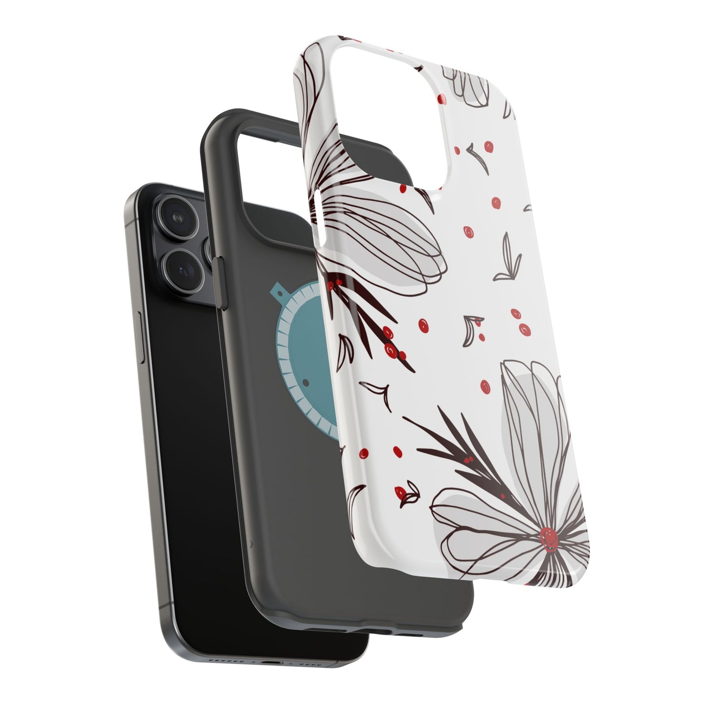 Minimalist Line Art Floral Tough MagSafe iPhone Case – Bold Red and Black Design, Shockproof Protection