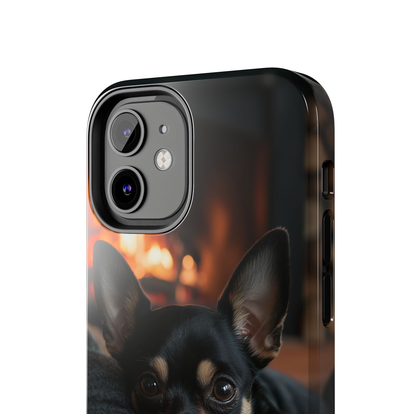 Cozy Chihuahua Fireplace iPhone Case – Warm and Stylish Design