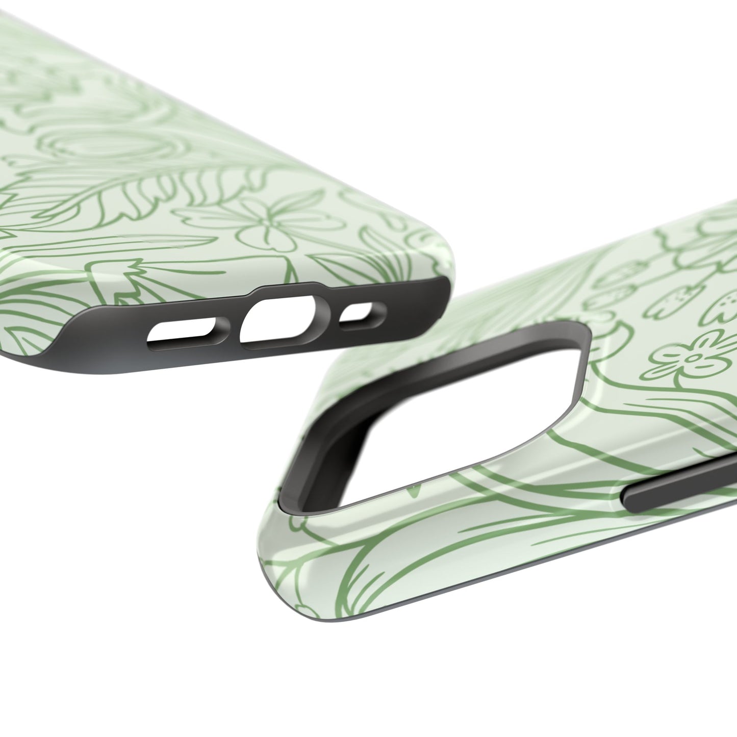 Sage Green Floral Line Art Tough MagSafe iPhone Case – Minimalist Botanical Design with Dual-Layer Protection