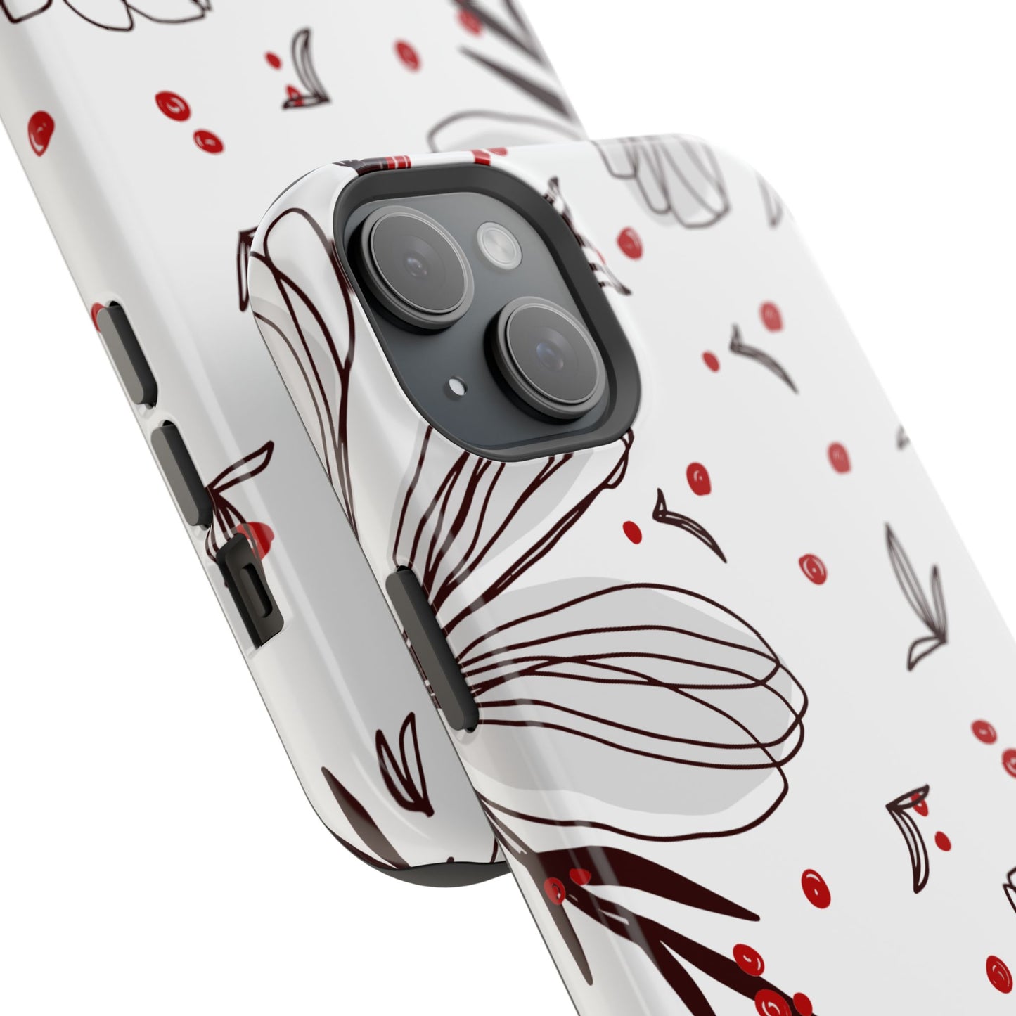 Minimalist Line Art Floral Tough MagSafe iPhone Case – Bold Red and Black Design, Shockproof Protection