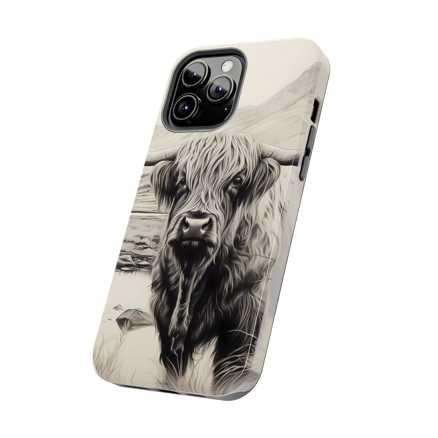 Cute Highland Cow Cases - Western Charcoal Sketched Cow - Farmhouse Design