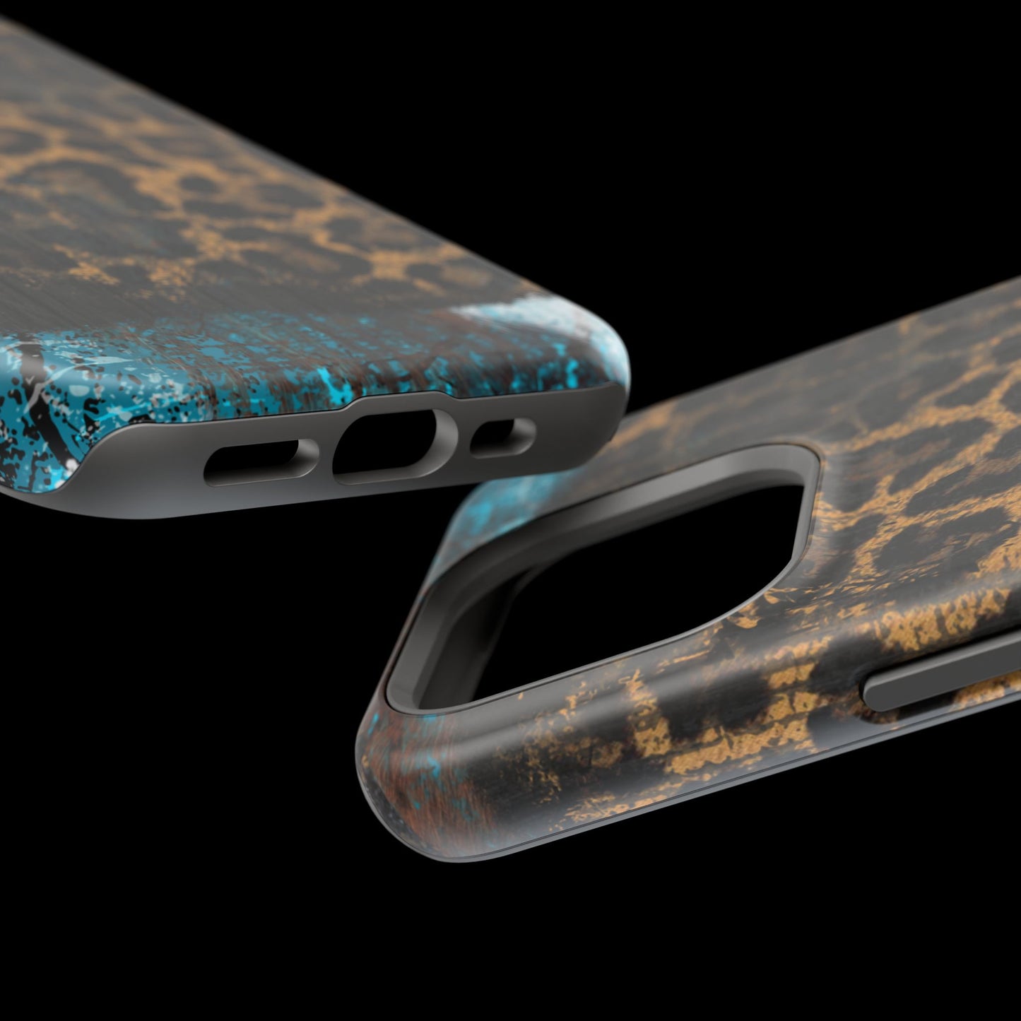 Boho Leopard and Turquoise Tough MagSafe iPhone Case – Rustic Western Design with Dual-Layer Protection