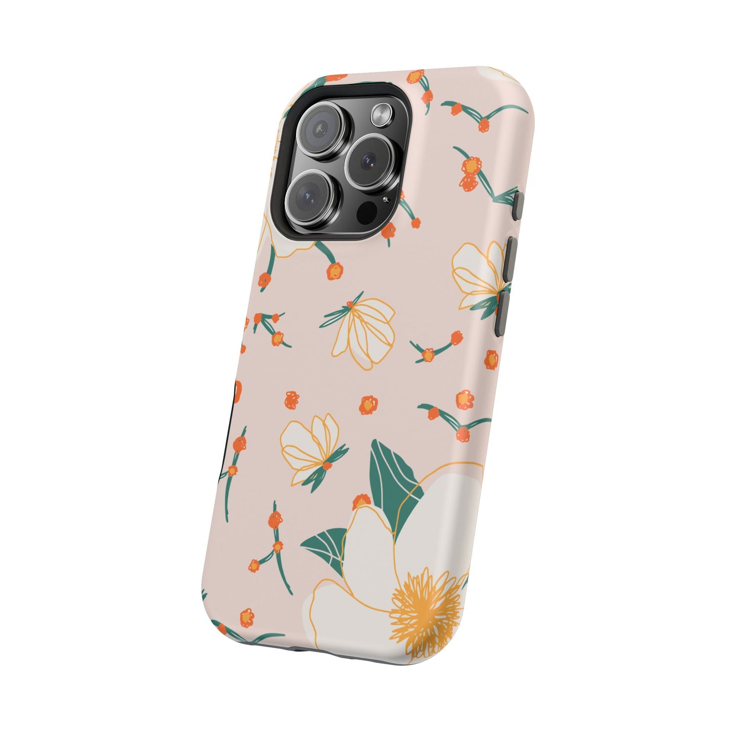 Elegant Magnolia Blossom Tough MagSafe iPhone Case – Soft Blush Background, Shock-Resistant Design