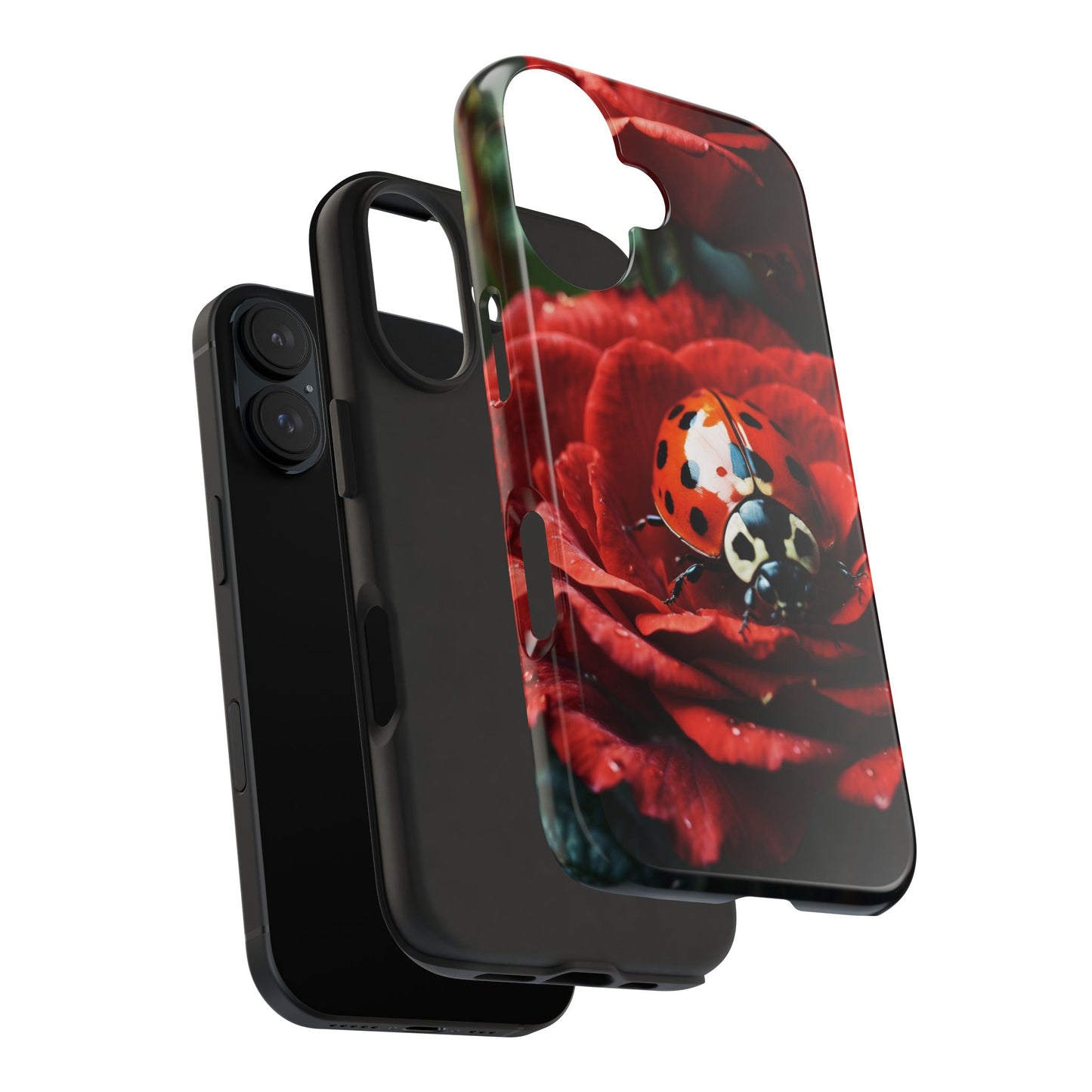 Elegant Rose & Ladybug Charm - iPhone Series Case