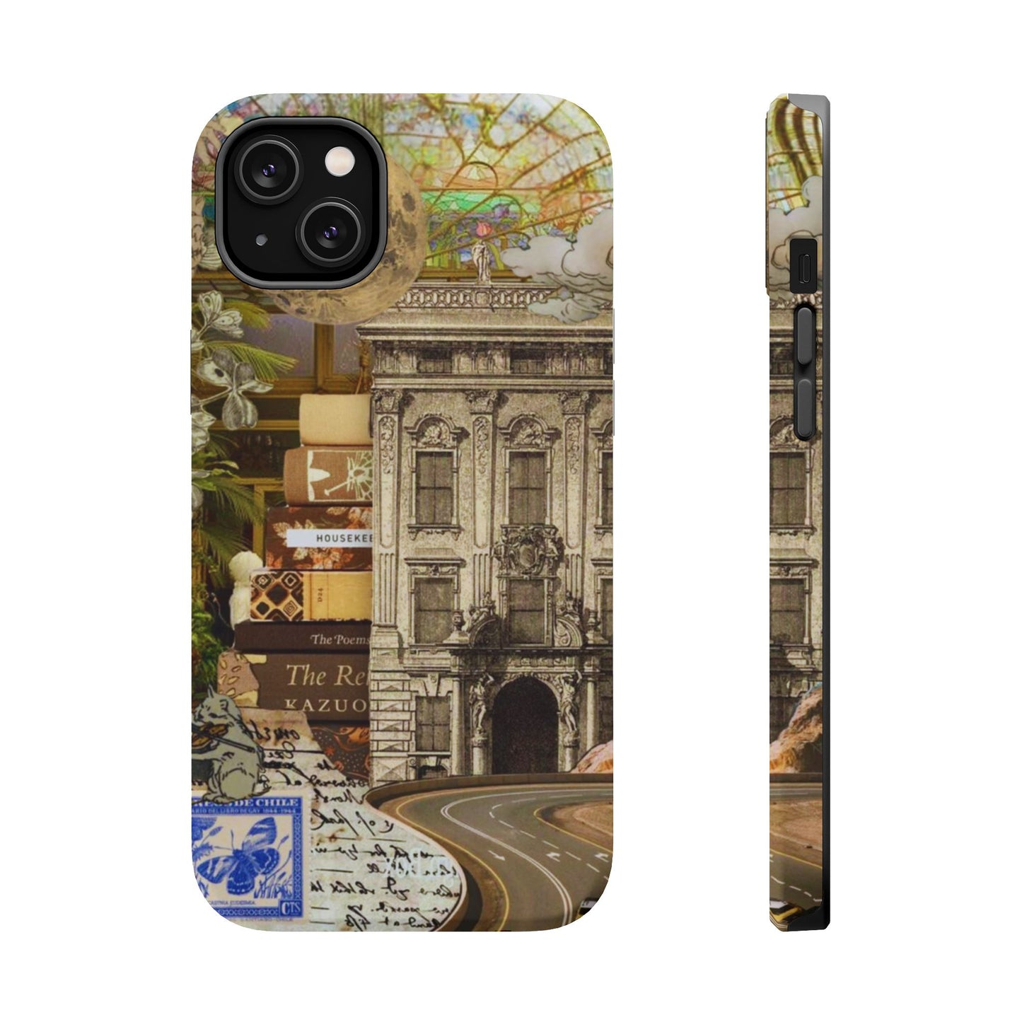 Whimsical Road Trip Collage MagSafe iPhone Case – Dual-Layer Protection with Vintage Art and Adventure Design