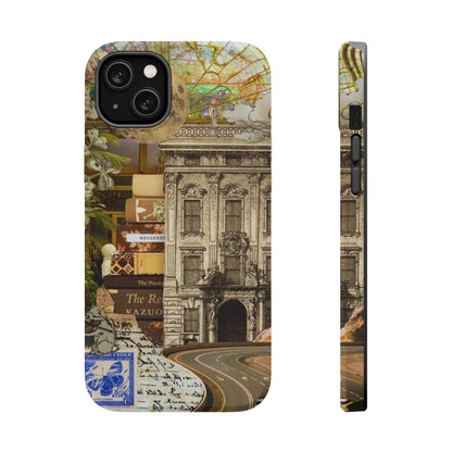 Whimsical Road Trip Collage MagSafe iPhone Case – Dual-Layer Protection with Vintage Art and Adventure Design