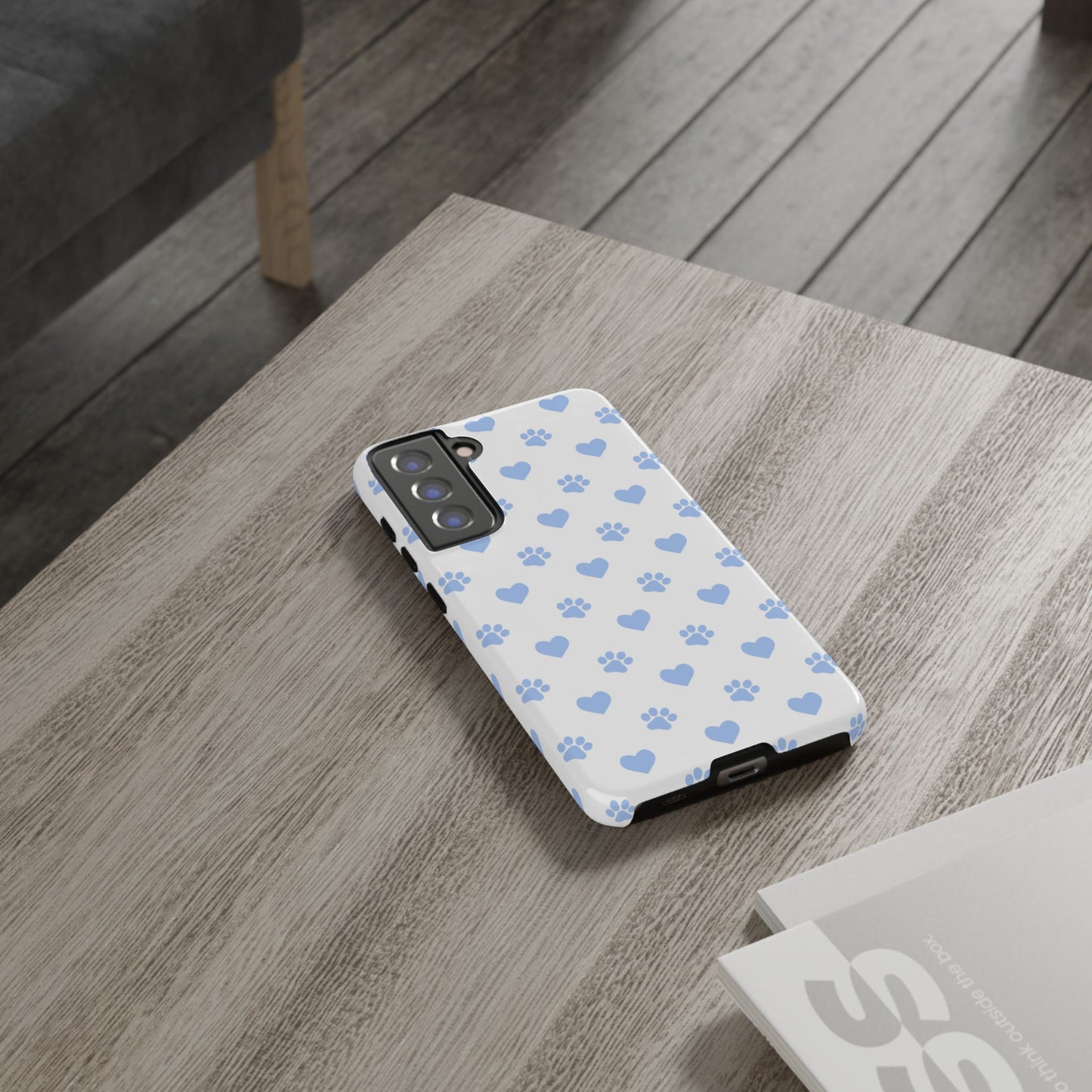 Samsung Galaxy Case - Blue Paw Print & Heart Design