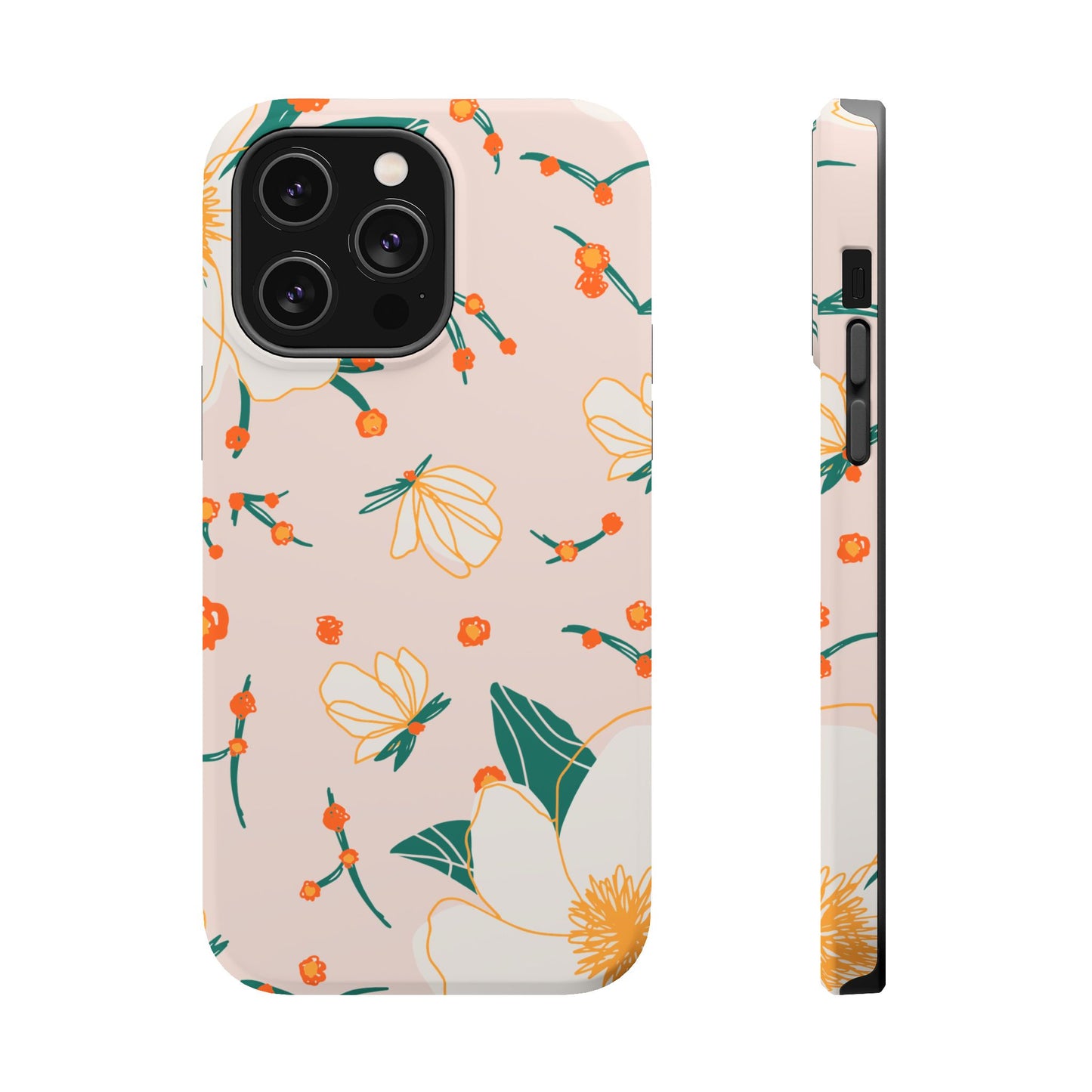 Elegant Magnolia Blossom Tough MagSafe iPhone Case – Soft Blush Background, Shock-Resistant Design