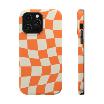 Wavy Retro Checkerboard MagSafe iPhone Case – Shockproof, Matte Finish, Dual-Layer Protection