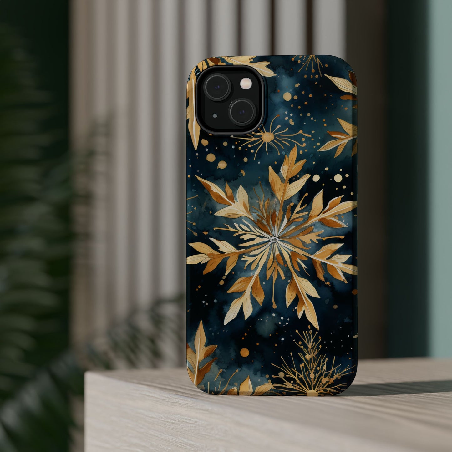 Gold Floral Snowflakes on Midnight Blue - MagSafe iPhone Series Case