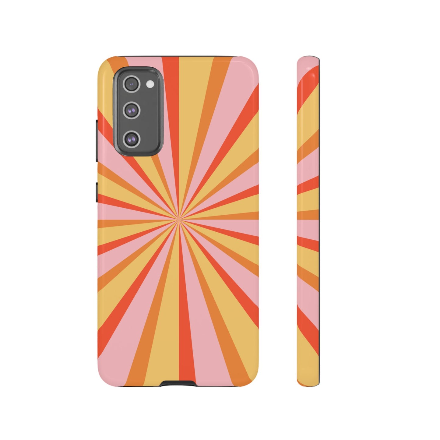 Bold Retro Sunburst Samsung Galaxy Case – Vibrant 70s-Inspired Rays in Orange, Pink, and Yellow