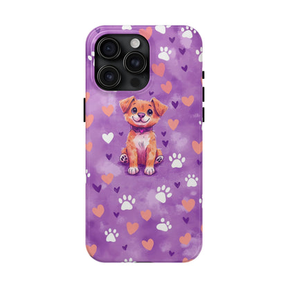 Cute Puppy iPhone Case - Adorable Pet Design with Hearts & Paw Prints, Protective Cover