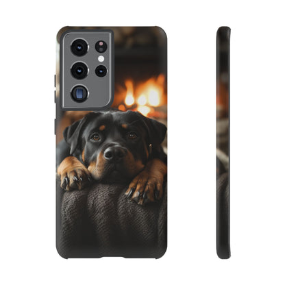 Cozy Rottweiler by the Fireplace Samsung Galaxy Case – Warm Rustic Design