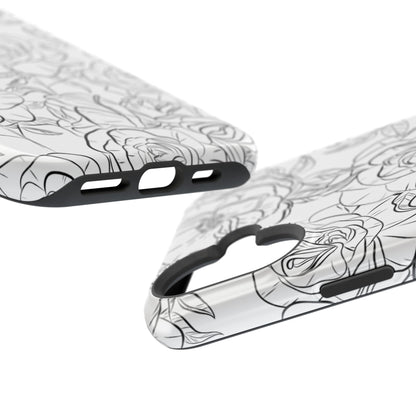 Monochrome Rose Garden Tough MagSafe iPhone Case – Elegant Floral Line Art with Dual-Layer Protection