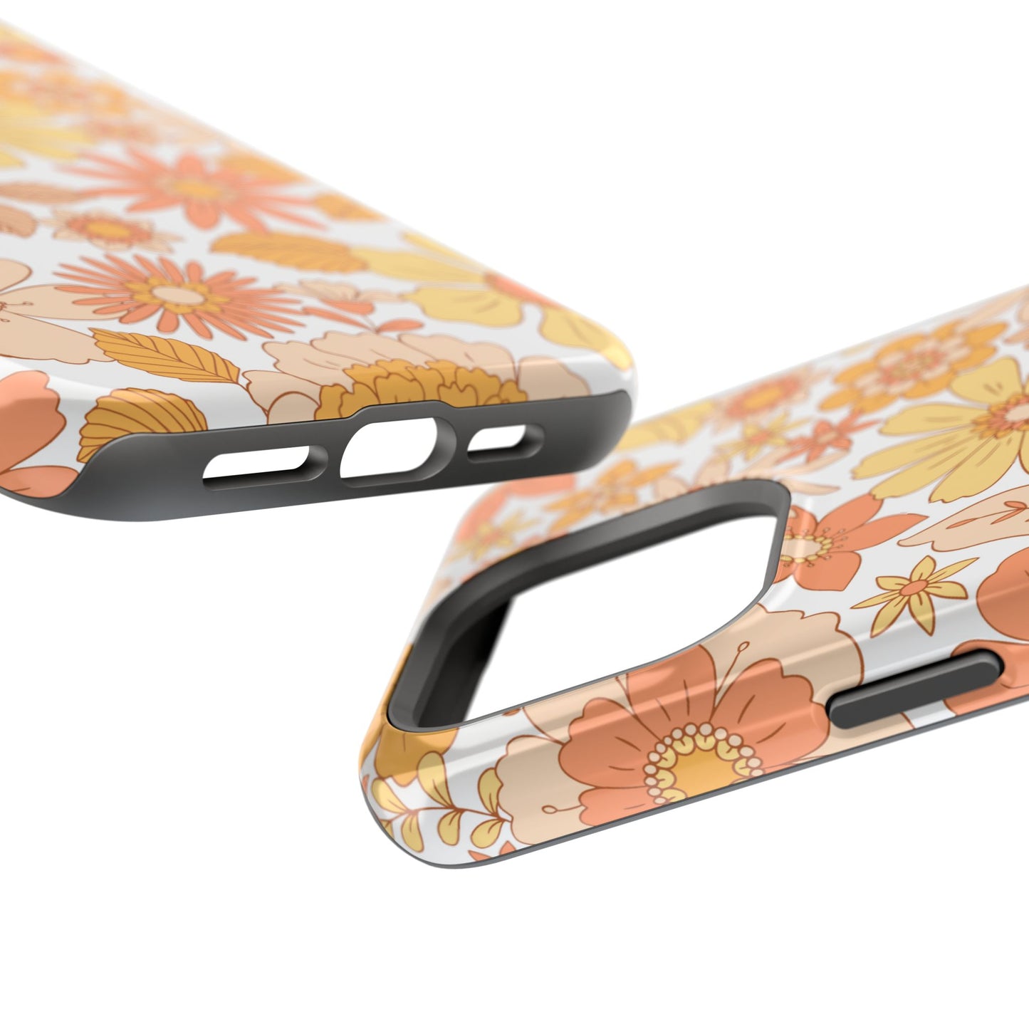 Vintage Floral Bloom MagSafe iPhone Case – Warm Orange & Yellow Retro Flower Design with Matte Finish