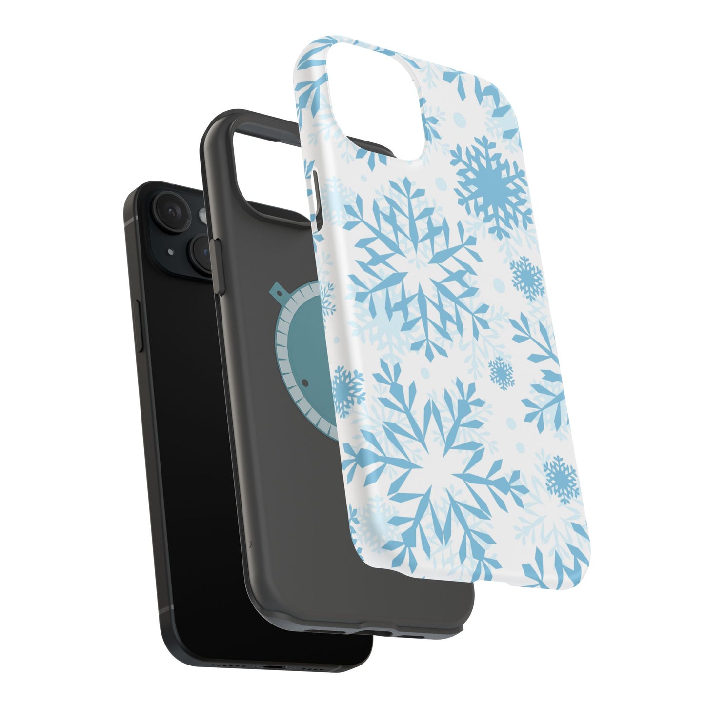 Frosty Blue Snowflakes MagSafe iPhone Case – Shockproof, Smooth Matte Finish, Dual-Layer Design