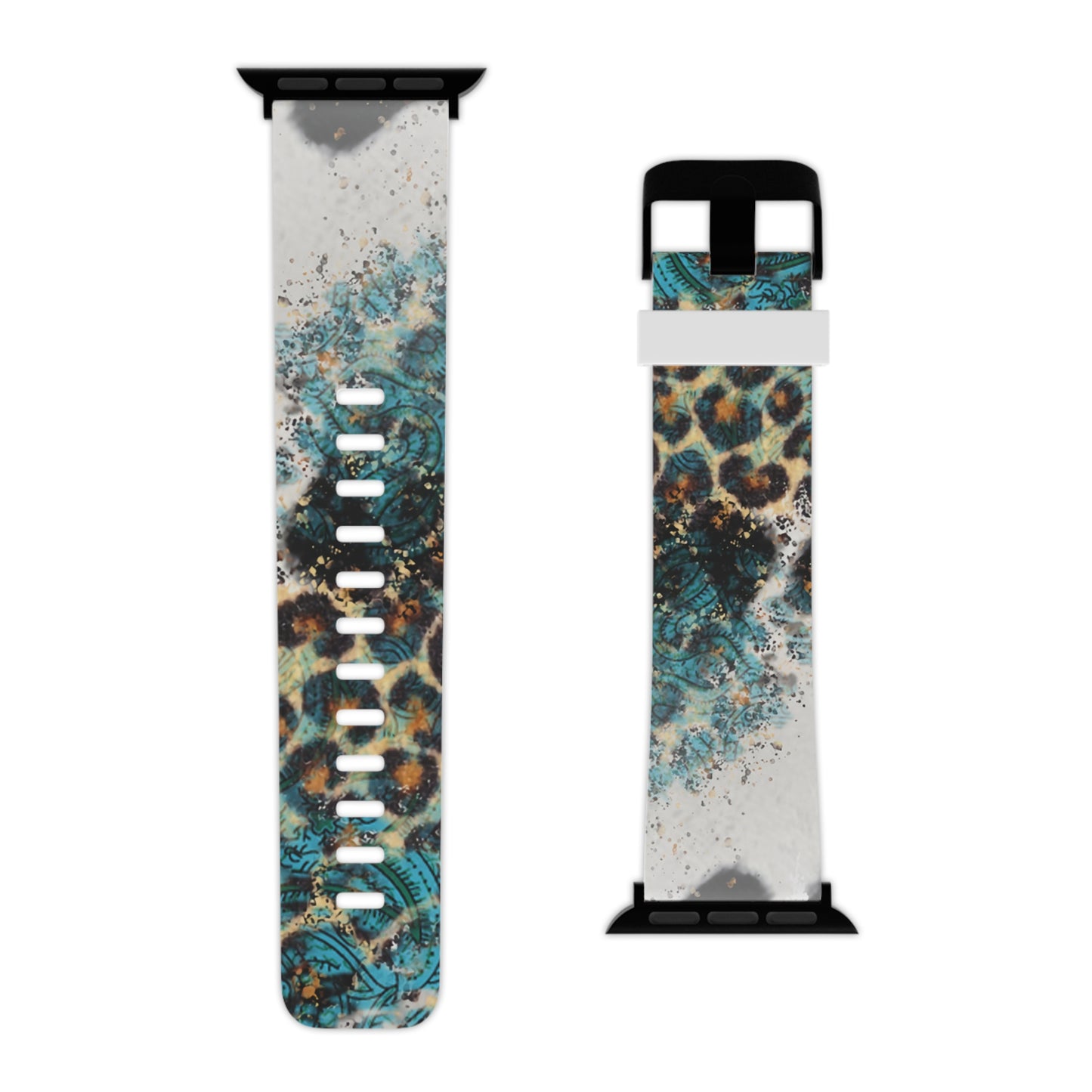 Turquoise Paisley Cowhide Leopard Apple Watch Band