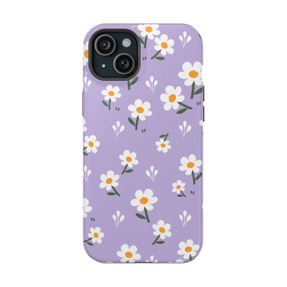 Purple Daisy Garden MagSafe  iPhone Case – Soft Lavender Background, Shockproof Protection with Slim Fit