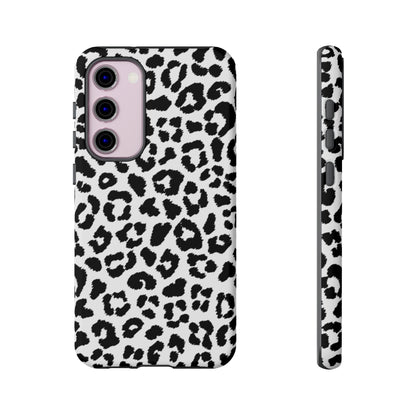 Monochrome Leopard Print Tough Samsung Galaxy Case – Classic Black and White Design with Dual-Layer Protection