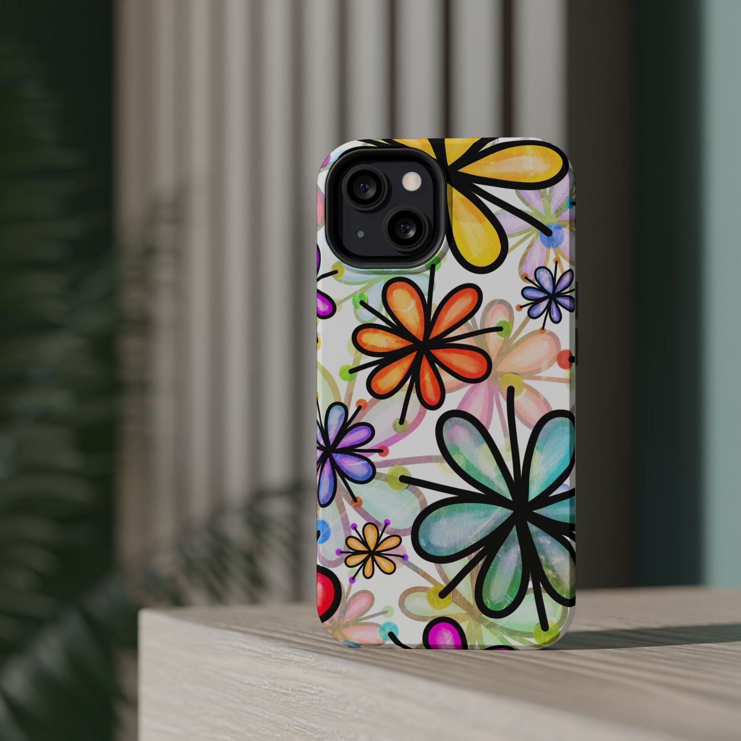 Retro Floral Pop MagSafe iPhone Case – Ultra-Slim Design, High-Gloss Finish