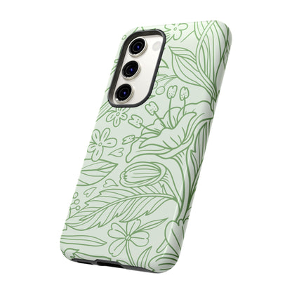 Sage Green Floral Line Art Tough Samsung Galaxy Case – Minimalist Botanical Design with Dual-Layer Protection