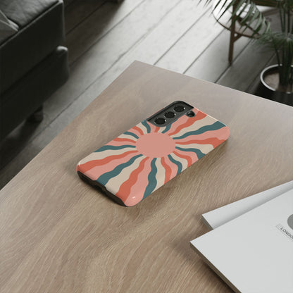 Retro Sunburst Samsung Galaxy Case – Bold 70s-Inspired Waves in Coral, Teal, and Cream