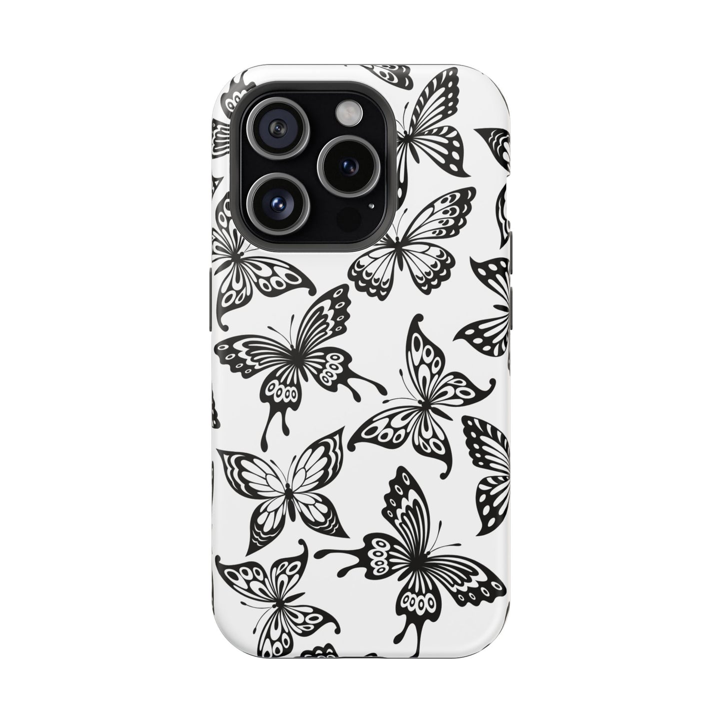 Monochrome Butterfly Pattern Tough MagSafe Case – Dual-Layer Protection with Matte Finish