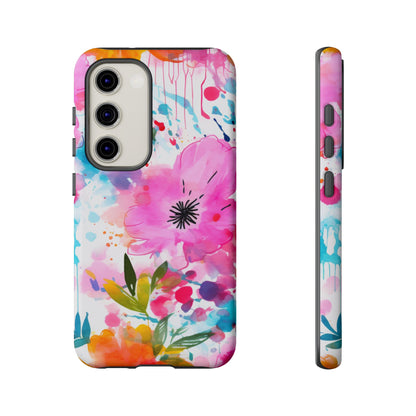 Color Splash Pink & Orange Watercolor Floral - Samsung Galaxy Case