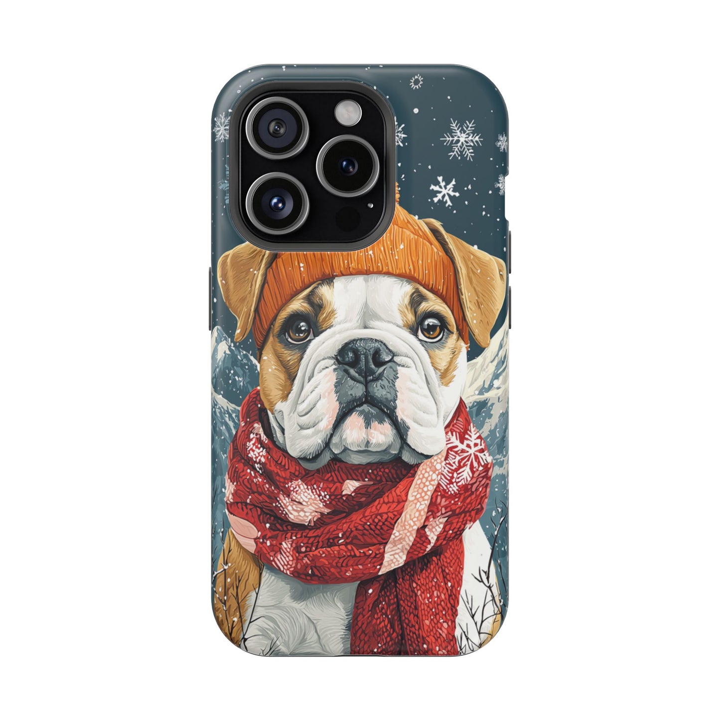 Cozy French Bulldog MagSafe iPhone Case – Rustic Fireplace Protective Cover