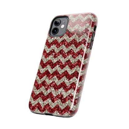 Sparkling Red & White Chevron – Glitter Illusion iPhone Case