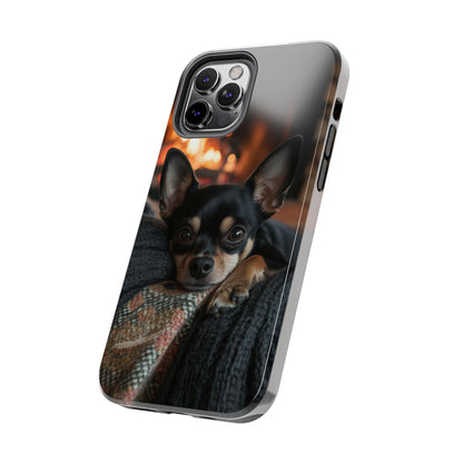 Cozy Chihuahua Fireplace iPhone Case – Warm and Stylish Design