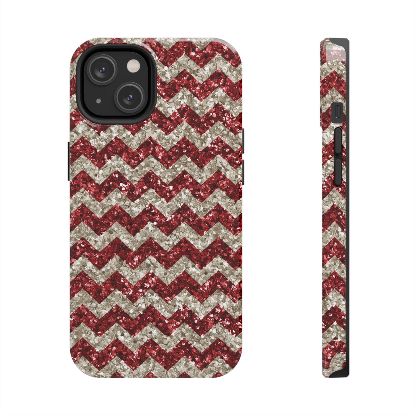 Sparkling Red & White Chevron – Glitter Illusion iPhone Case