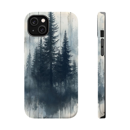 Rustic Pine Forest MagSafe iPhone Case - Blue Toned Woodland Design