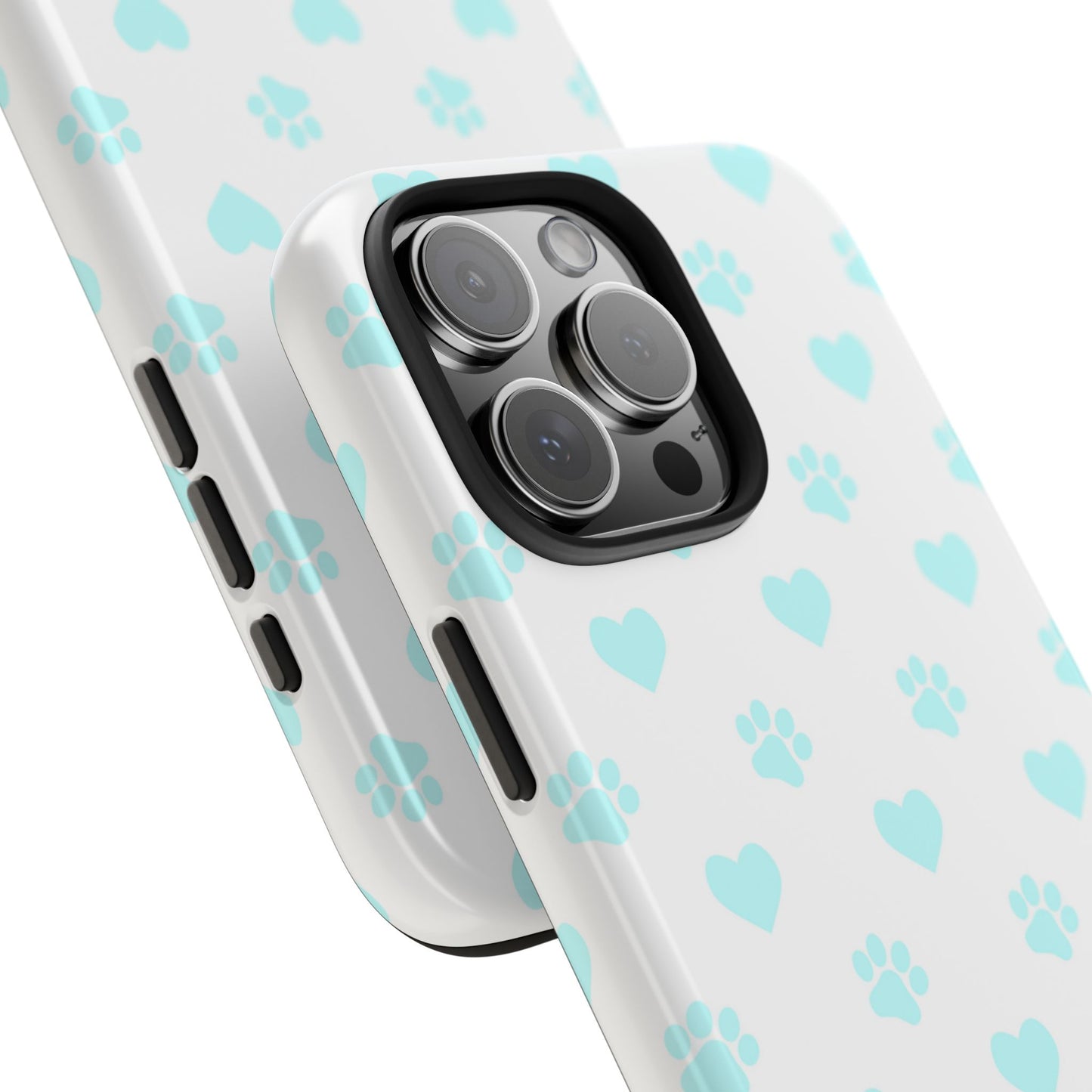 iPhone Case - Aqua Paw Print & Heart Design