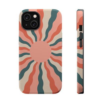 Retro Sunburst MagSafe iPhone Case – Bold 70s-Inspired Waves in Coral, Teal, and Cream