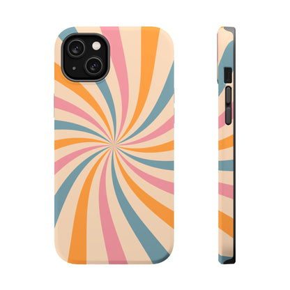 Retro Swirl Pattern MagSafe iPhone Case – Bold 70s Vibe in Pink, Orange, and Orange