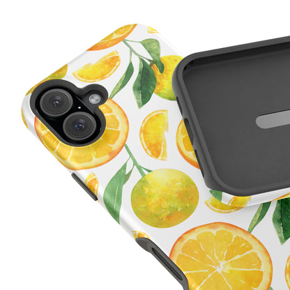 Sunny Citrus Grove Tough MagSafe iPhone Case – Watercolor Orange Design, Dual-Layer Protection