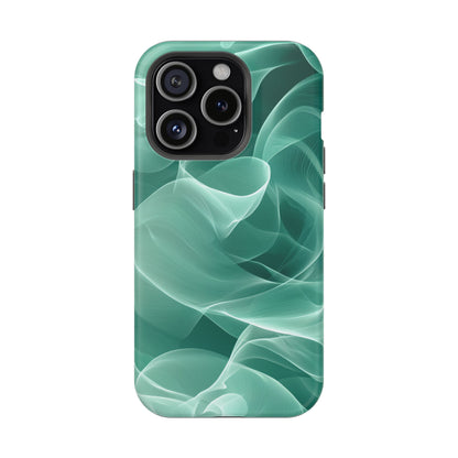 Emerald Flow MagSafe iPhone Case – Translucent Green Fabric-Inspired Design