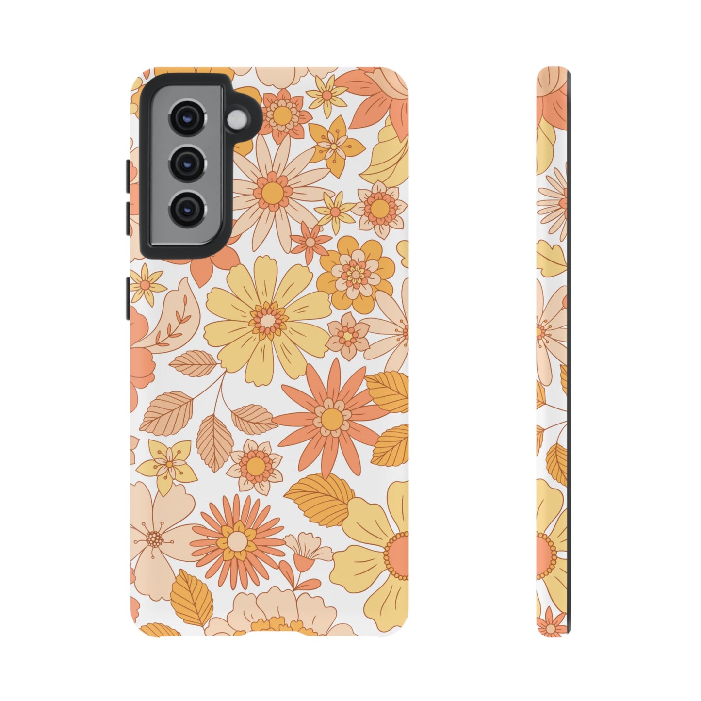 Vintage Floral Bloom Samsung Galaxy Case – Warm Orange & Yellow Retro Flower Design with Matte Finish