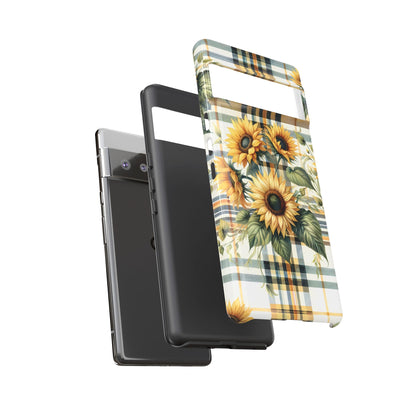 Cute Sunflower Phone Case - Sunny Blossom Plaid - Checkered Sunflowers Phone Case for iPhone & Samsung. Be Happy With These Bright Colors!