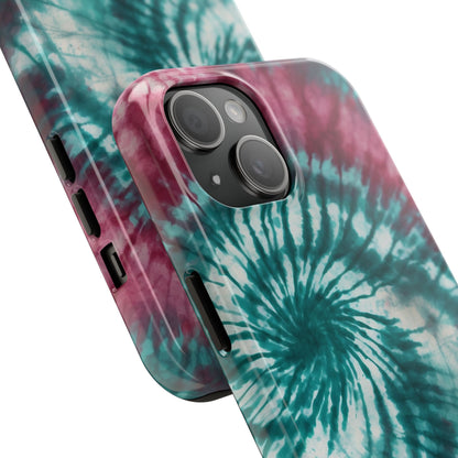 Pink and Teal Tie-Dye iPhone Case – Retro Spiral Design