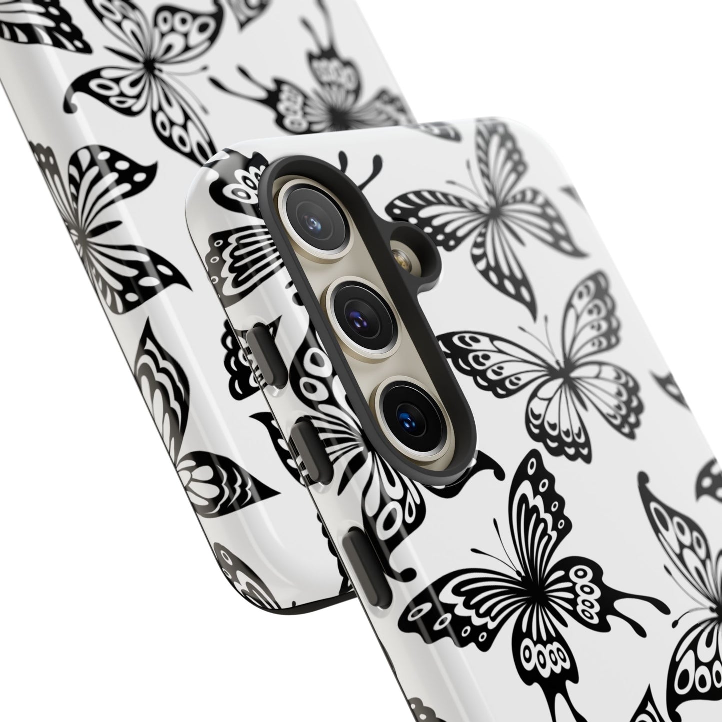 Monochrome Butterfly Pattern Samsung Galaxy  Case – Dual-Layer Protection with Matte Finish